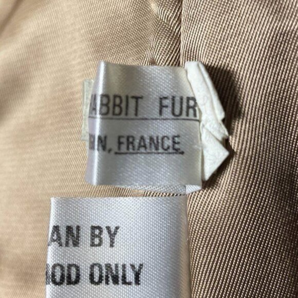 Vintage Real Rabbit Fur Coat Jacket Brown Tan Women M Mobwife Glam Pea Coat - Picture 6 of 6